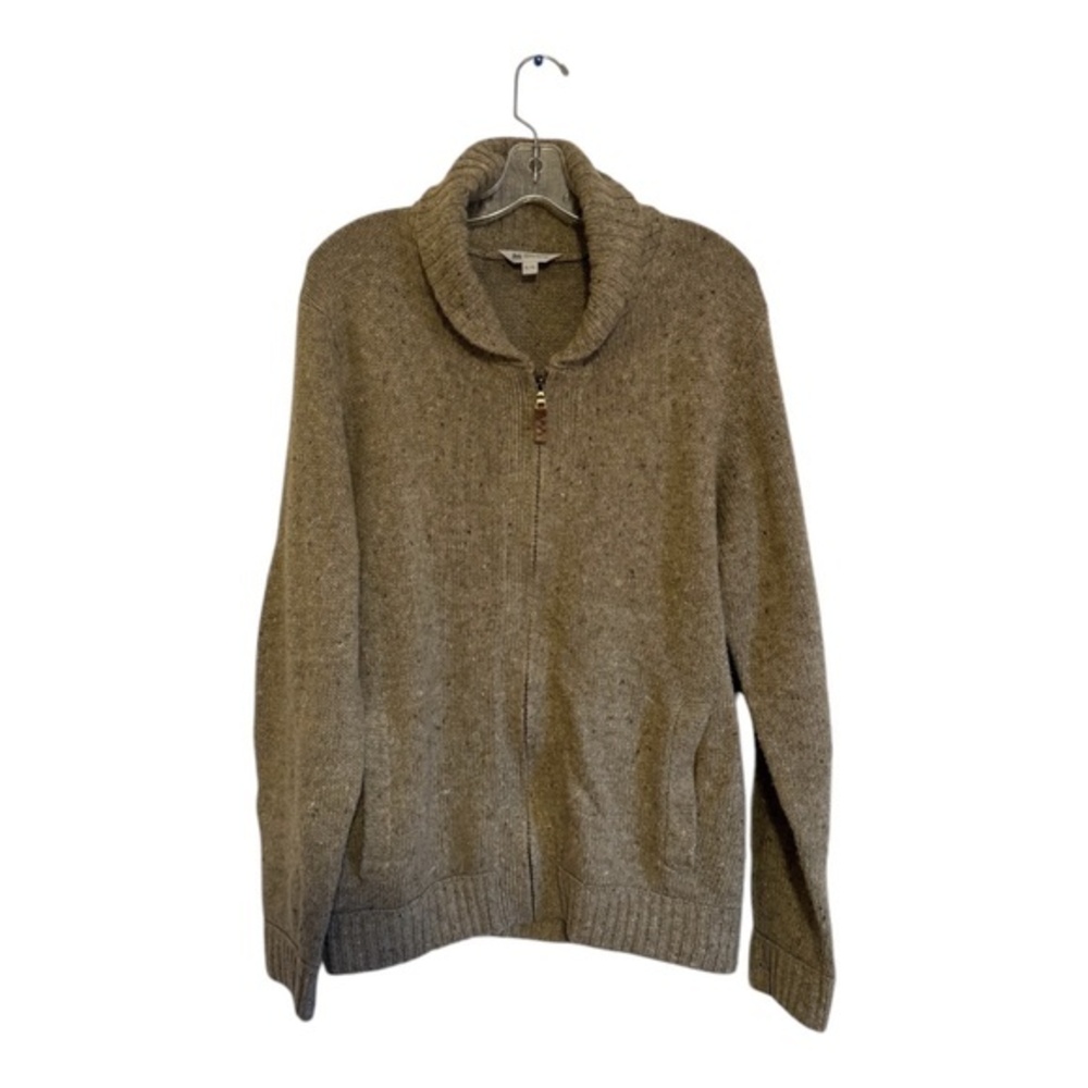 Wind River Mens Cowl Neck Sweater Full Zip Beige Wool Blend Grandpa Size XL